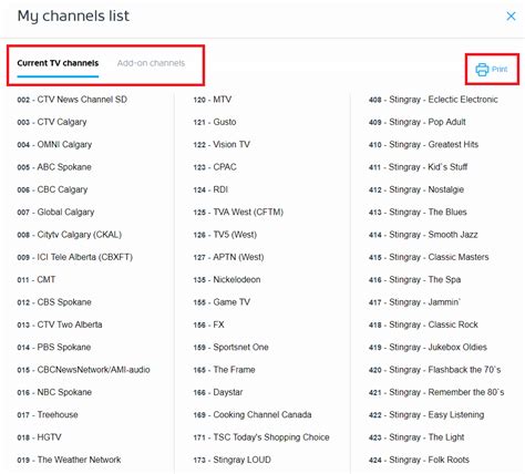 shaw direct basic channel list.